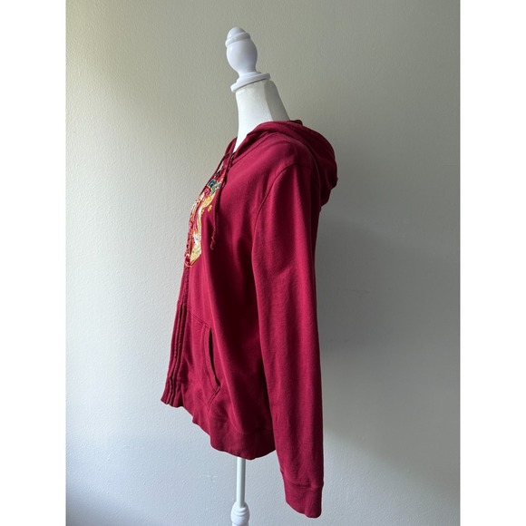 Lucky Brand Embroidered Zip Hoodie Asian Art Bird Floral Graphic Red Size XL - Picture 2 of 16